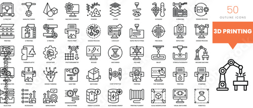 Set of minimalist linear 3d printing icons. Vector illustration