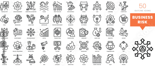 Set of minimalist linear business risk icons. Vector illustration