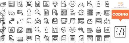 Set of minimalist linear coding icons. Vector illustration
