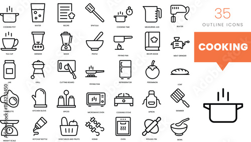 Set of minimalist linear cooking icons. Vector illustration
