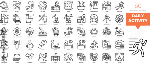 Set of minimalist linear daily activity icons. Vector illustration