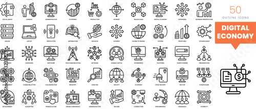 Set of minimalist linear digital economy icons. Vector illustration