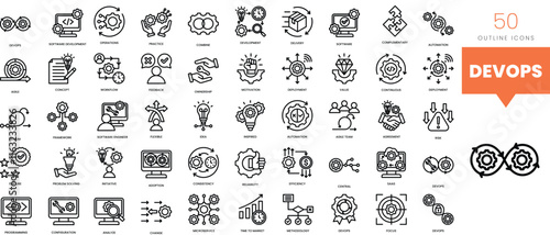 Set of minimalist linear devops icons. Vector illustration