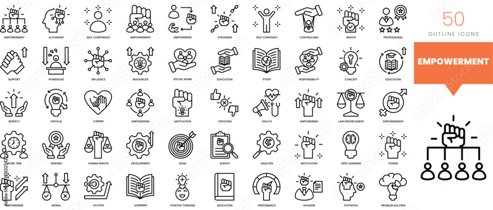 Set of minimalist linear empowerment icons. Vector illustration Set of minimalist linear empowerment icons. Vector illustration