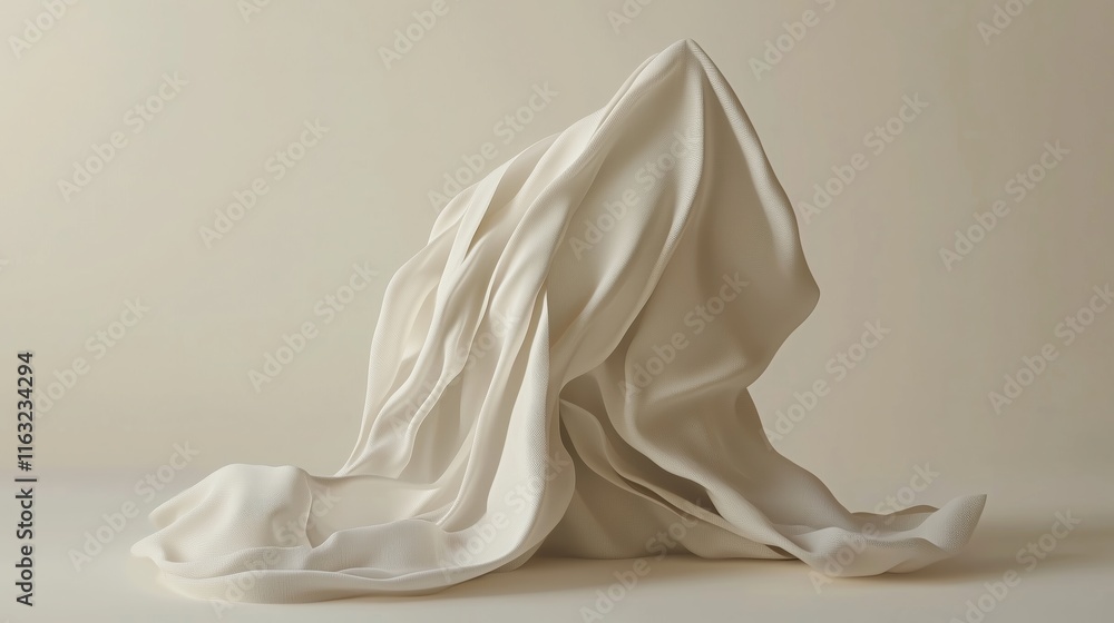 Sculptural form draped in soft fabric creates an intriguing, minimalistic aesthetic in neutral tones Sculptural form draped in soft fabric creates an intriguing, minimalistic aesthetic in neutral tones