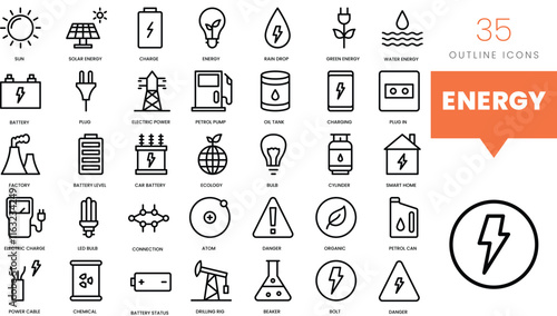 Set of minimalist linear energy icons. Vector illustration