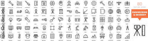 Set of minimalist linear engineering and geodesy icons. Vector illustration