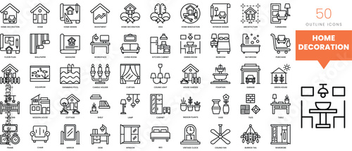 Set of minimalist linear home decoration icons. Vector illustration