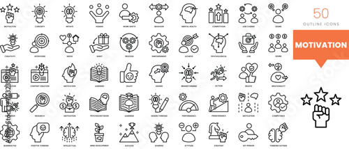 Set of minimalist linear motivation icons. Vector illustration