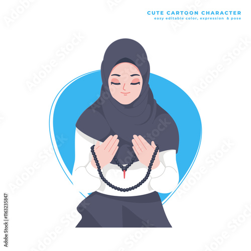 cute muslim girl cartoon character