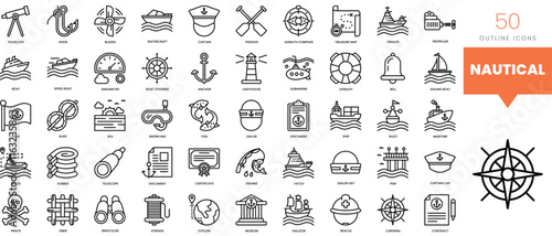 Set of minimalist linear nautical icons. Vector illustration