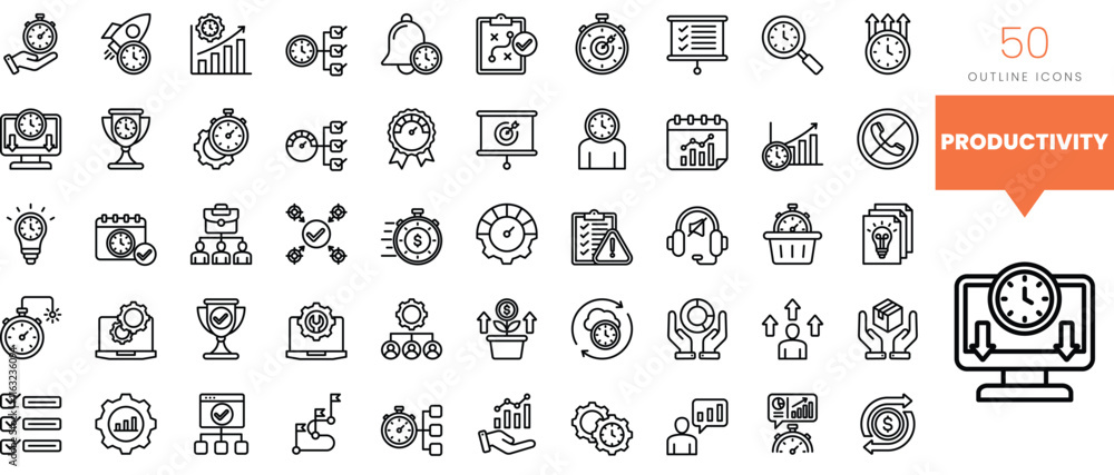 Set of minimalist linear productivity icons. Vector illustration Set of minimalist linear productivity icons. Vector illustration