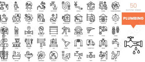 Set of minimalist linear plumbing icons. Vector illustration