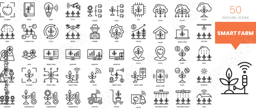 Set of minimalist linear smart farm icons. Vector illustration