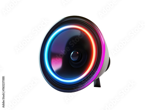 Loudspeaker with dark neon light effect available on transparent background.PNG