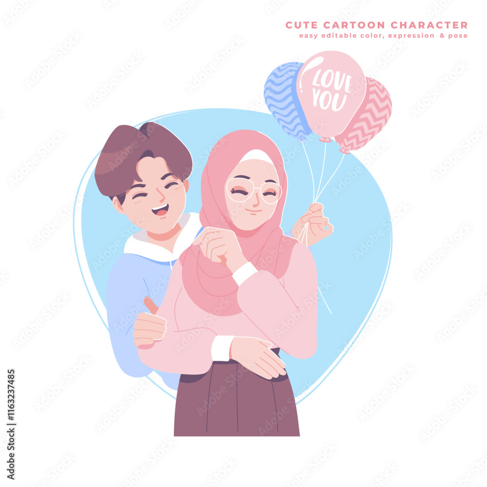 muslim romantic couple cute cartoon character muslim romantic couple cute cartoon character
