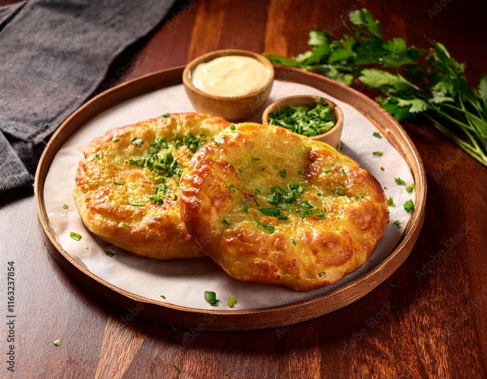 Golden Langos Fried Dough with Garlic and Cheese Golden Langos Fried Dough with Garlic and Cheese