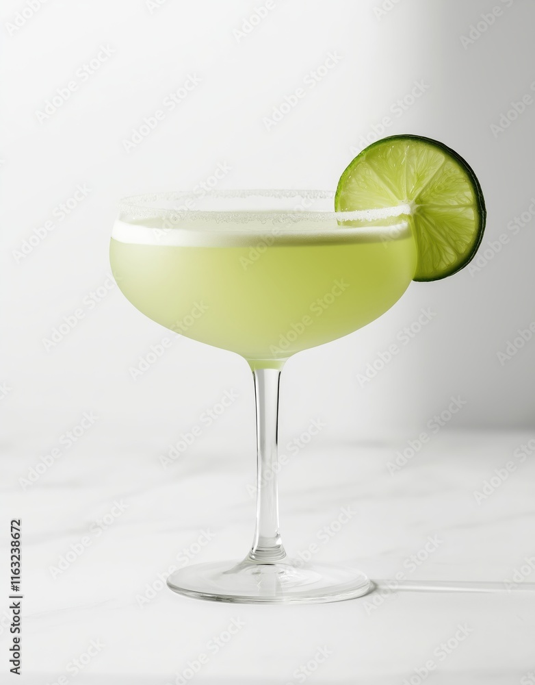 Margarita Cocktail in Coupe Glass with Lime and Salted Rim Margarita Cocktail in Coupe Glass with Lime and Salted Rim