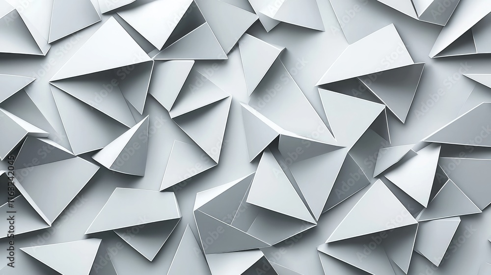Fototapeta premium Abstract Geometric Background with Overlapping White Paper Triangles Creating a Modern and Minimalistic 3D Texture