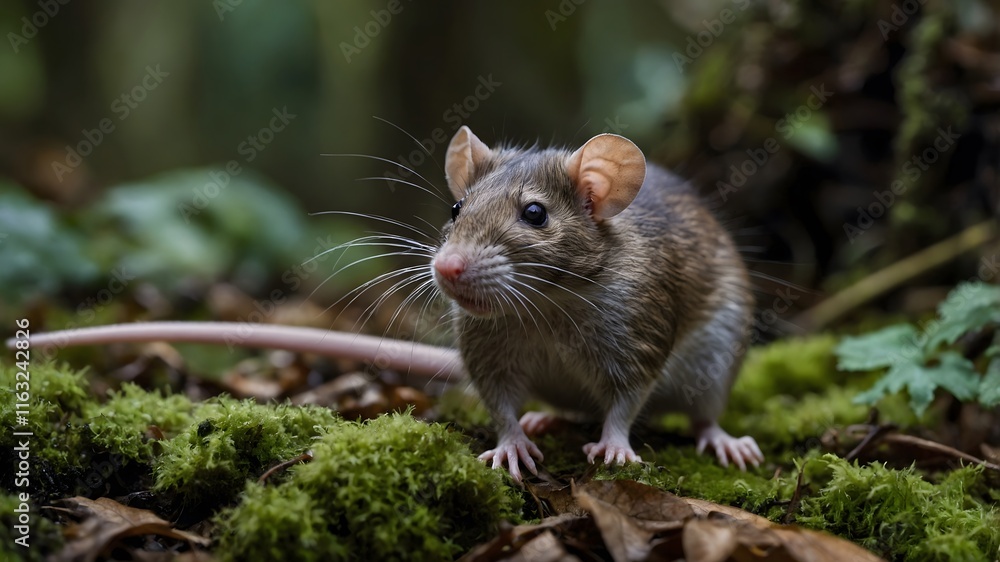 Maclear's Rat on the Move: A Close-Up of Tropical Wildlife Scurrying Across the Forest Floor Maclear's Rat on the Move: A Close-Up of Tropical Wildlife Scurrying Across the Forest Floor