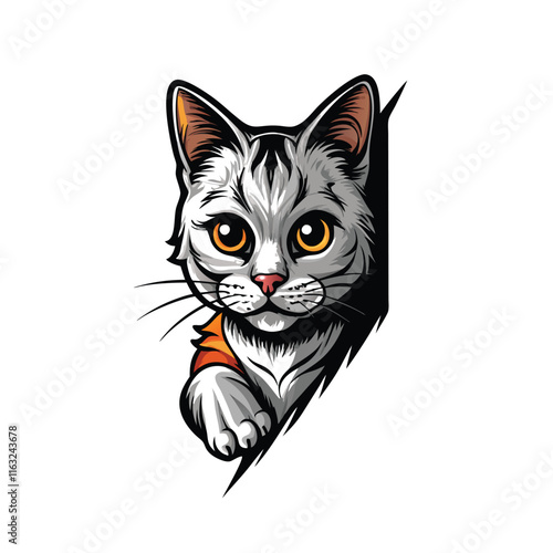 A colorful sketch engraving of a curious cat peeking from a shadowy corner, its eyes wide with playful mischief.  The style should evoke a vintage, slightly whimsical feel.