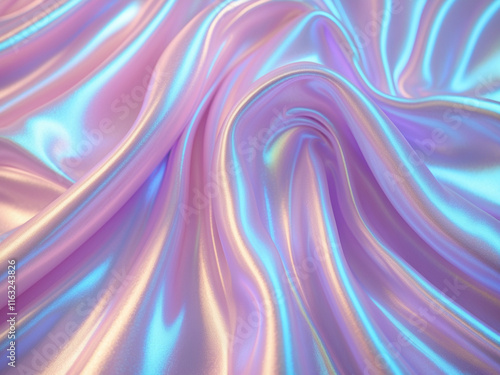 Wallpaper Mural A close-up of iridescent, flowing fabric in soft pastel hues of pink, lavender, and blue, showcasing its smooth, silky texture and radiant light reflections. Torontodigital.ca