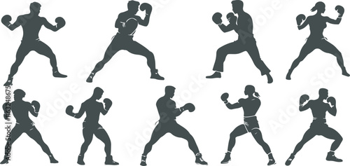 Silhouette collection of boxers and fighters in the form of punching and dodging. suitable for wrestling and boxing match design. posters, banners and sports design elements