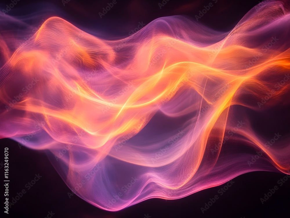 Fototapeta premium Abstract Wavy Lines, Pink and Orange Light Streaks