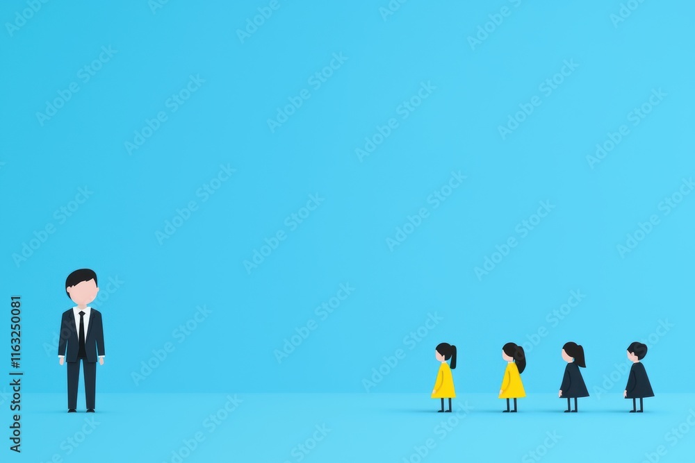Business Leader Standing Before Group of Children in Minimalist Style Illustration Business Leader Standing Before Group of Children in Minimalist Style Illustration