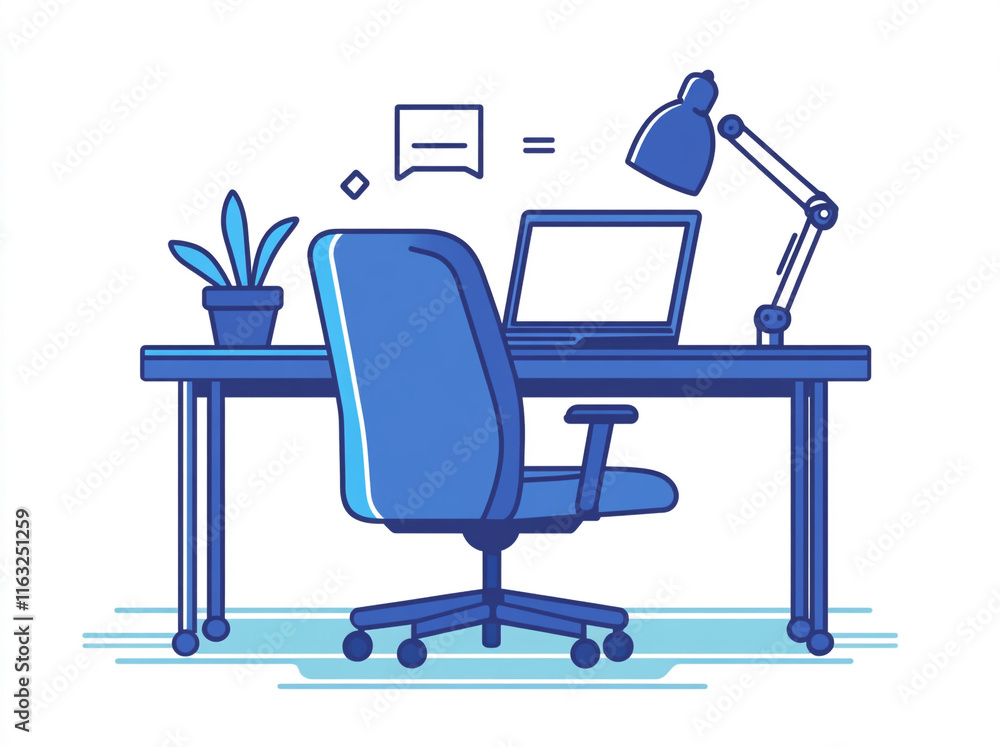 Work-from-home icon with a laptop, chair and desk. Work-from-home icon with a laptop, chair and desk.