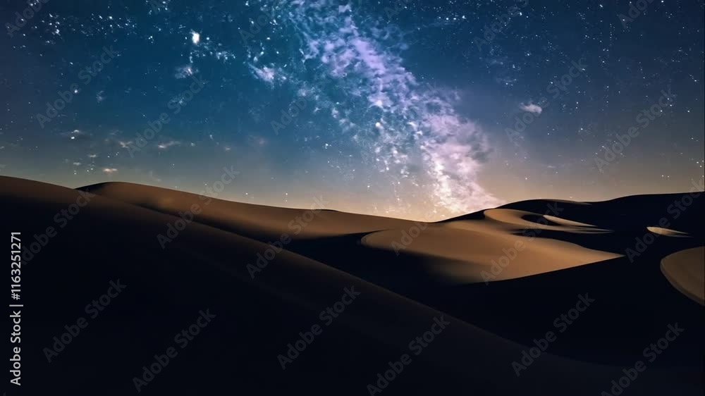 Breathtaking Night Sky Over Desert Dunes with Milky Way Galaxy, Twinkling Stars, and Soft Sand Hills Captured in Vibrant Colors and Serene Atmosphere Breathtaking Night Sky Over Desert Dunes with Milky Way Galaxy, Twinkling Stars, and Soft Sand Hills Captured in Vibrant Colors and Serene Atmosphere