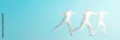 Surreal Silhouettes in Motion Against a Muted Blue Background