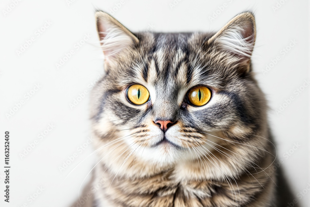 Fluffy tabby cat with striking golden eyes, soft fur, on a light background. Concept of pets, feline beauty, and animal portraiture. Ai generative Fluffy tabby cat with striking golden eyes, soft fur, on a light background. Concept of pets, feline beauty, and animal portraiture. Ai generative