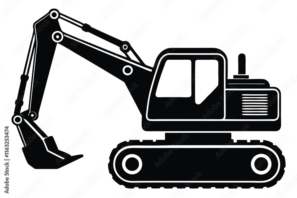 Construction excavator silhouette vector illustration isolated on a white background Construction excavator silhouette vector illustration isolated on a white background