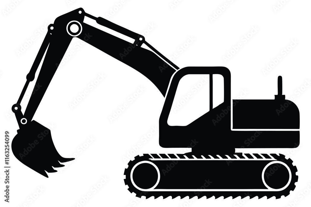 Construction excavator silhouette vector illustration isolated on a white background Construction excavator silhouette vector illustration isolated on a white background