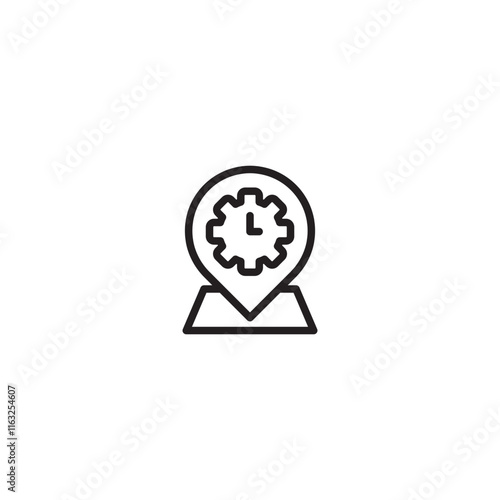 Location settings. Map pin with gear. Managing location data. Geotagging control. Adjust location settings. Map pin options.