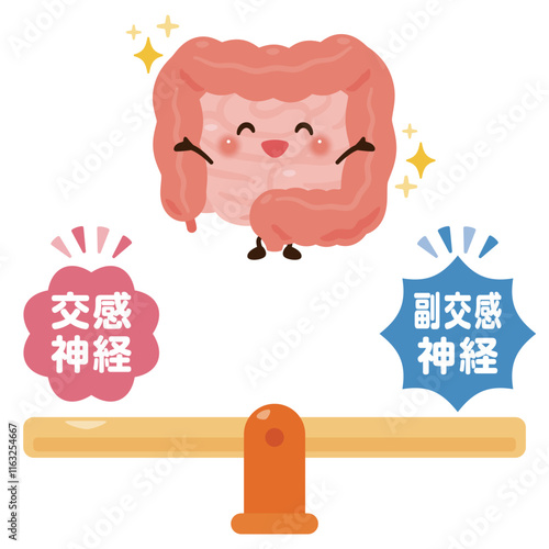 バランスの取れた自律神経と健康的な腸のキャラクターイラスト