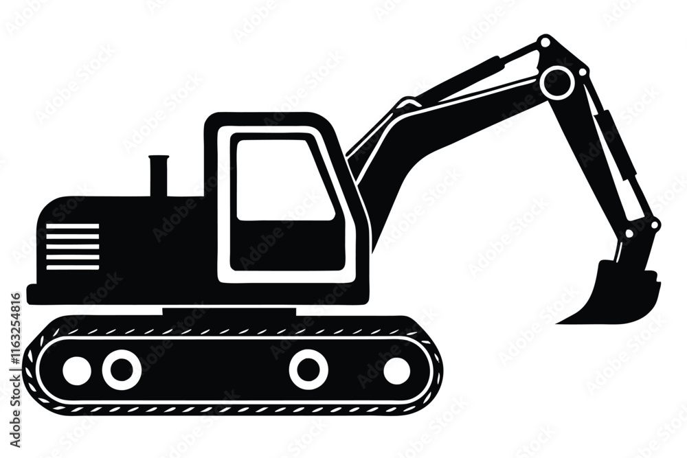 Construction excavator silhouette vector illustration isolated on a white background Construction excavator silhouette vector illustration isolated on a white background
