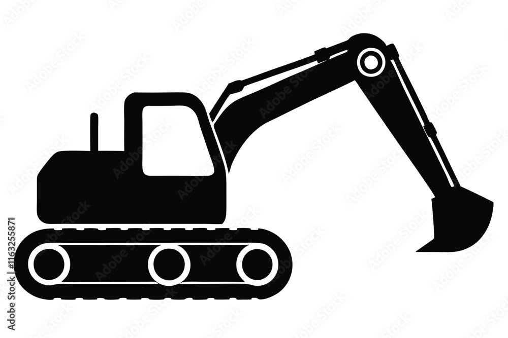 Construction excavator silhouette vector illustration isolated on a white background Construction excavator silhouette vector illustration isolated on a white background