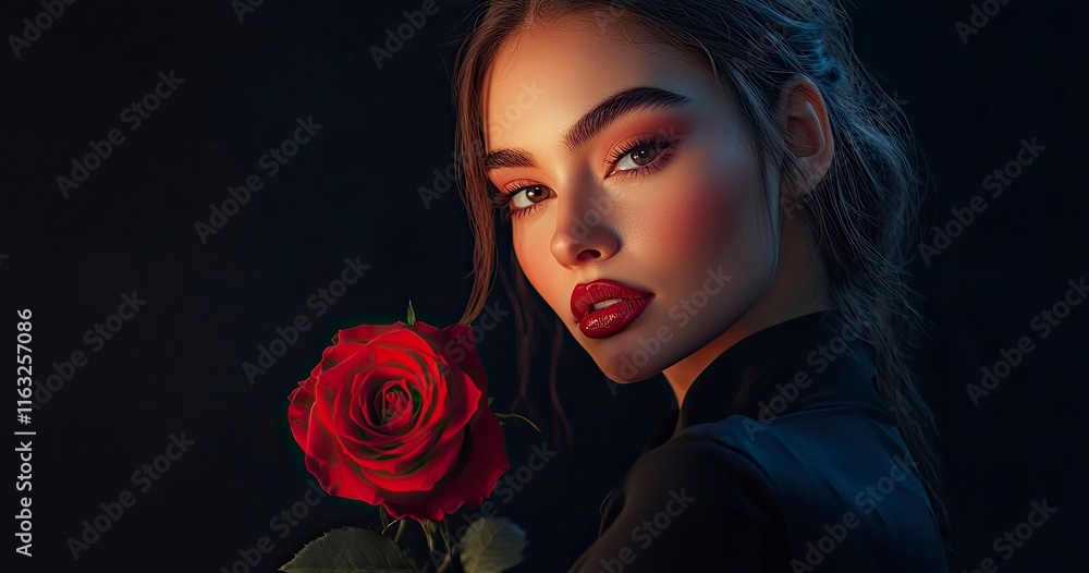 portrait of a person with a red rose portrait of a person with a red rose