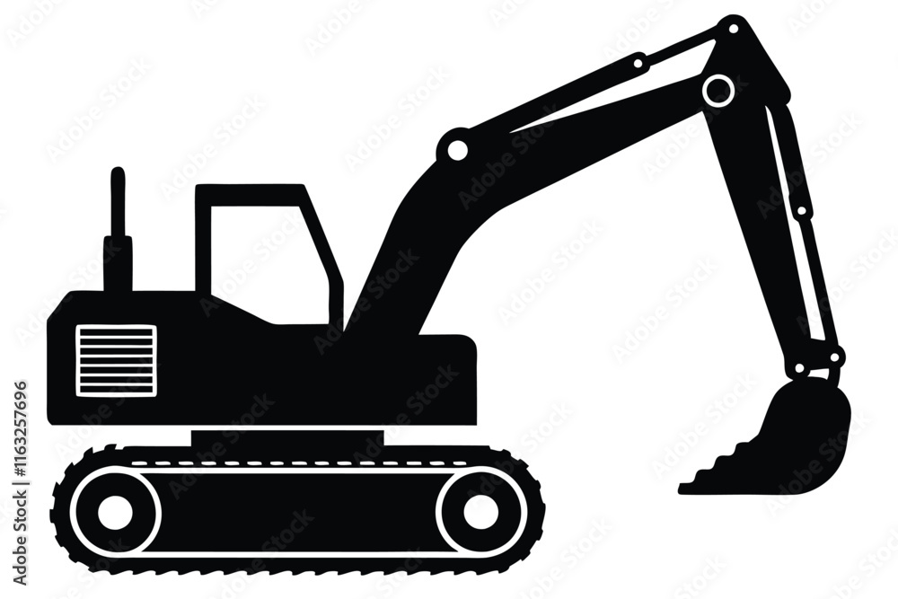 Construction excavator silhouette vector illustration isolated on a white background Construction excavator silhouette vector illustration isolated on a white background