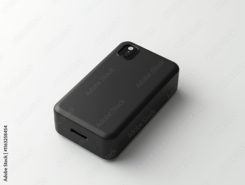 Sleek Black Mobile Device on White Background Sleek Black Mobile Device on White Background
