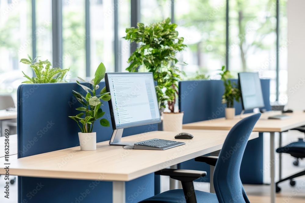 Quiet focus zone in a coworking space with soundproof panels, individual desks, and calming decor for deep work Quiet focus zone in a coworking space with soundproof panels, individual desks, and calming decor for deep work