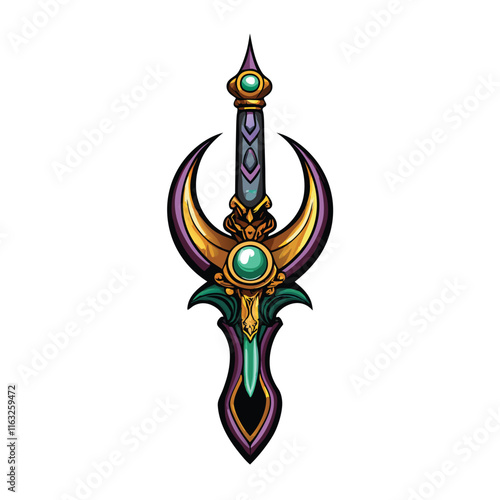 Create a digital painting of an elegant elven moonblade, a slender curved sword with a crescent moon-shaped guard.  High detail, ethereal glow.