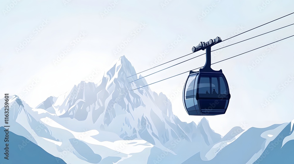 Obraz premium Cable Car Ascending Majestic Snowy Mountains