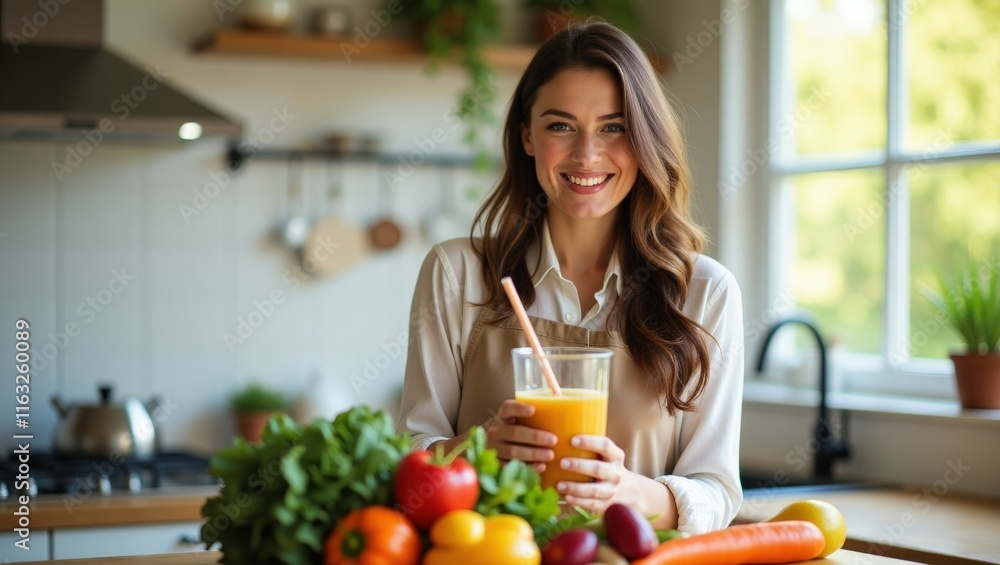 Woman in a kitchen preparing a healthy meal, symbolizing nutrition and wellness. Ideal for health or lifestyle content. Woman in a kitchen preparing a healthy meal, symbolizing nutrition and wellness. Ideal for health or lifestyle content.