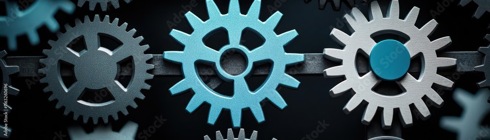 Intertwined gears with business logos, symbolic of interconnected strategic alliances, intricate mechanical details, abstract design