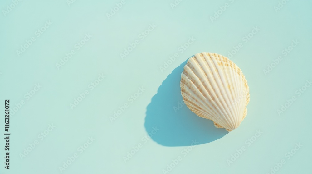 Minimal Seashell with Shadow on Pastel Blue Background Minimal Seashell with Shadow on Pastel Blue Background