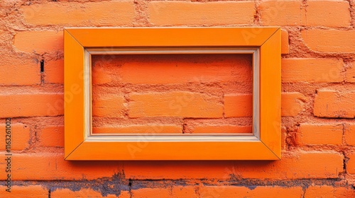 Orange brick wall with frame featuring back to school concept, text space for educational content and copywriting, perfect for educational and academic visuals photo