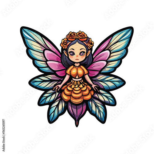 A meticulously crafted fairy doll, possessing translucent, iridescent wings and a highly detailed, expressive face.  She's posed elegantly.